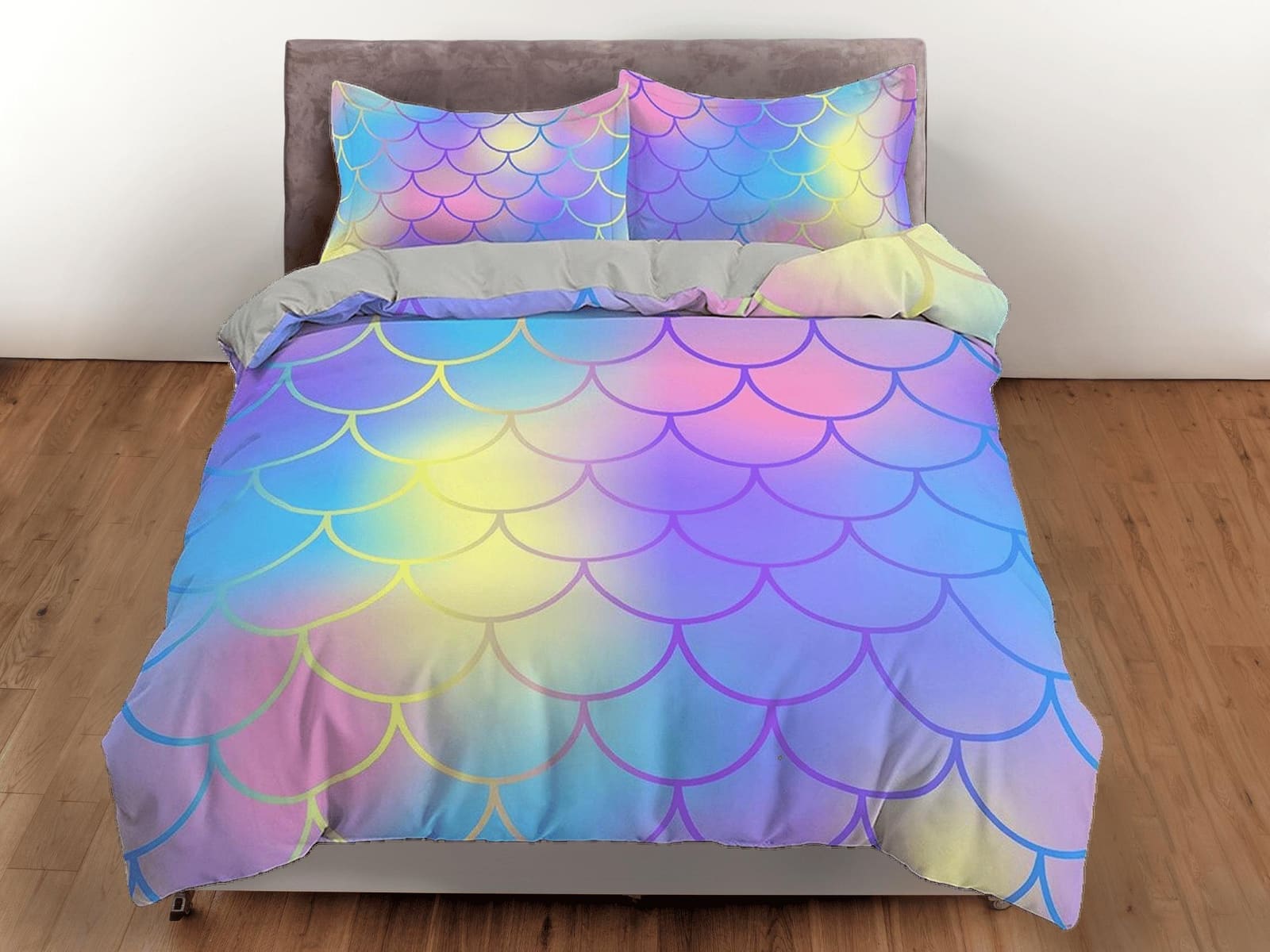 Fish Scales Mermaid Gradient Colors Kids Duvet Cover Set, Toddler Bedding, Kids Bedroom, Cute Bedding, Duvet King Queen Fu…