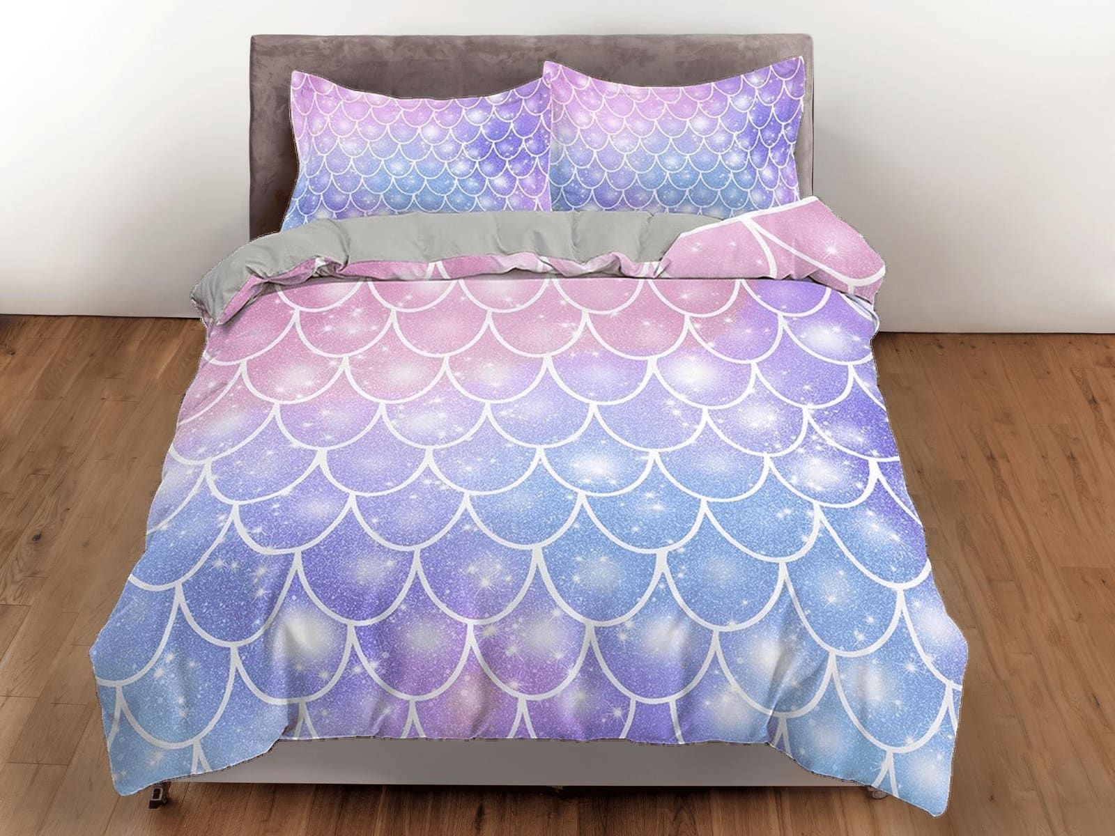 Fish Scales Mermaid Kids Purple Pink Duvet Cover Set, Toddler Bedding, Kids Bedroom, Cute Bedding, Duvet King Queen Full T…