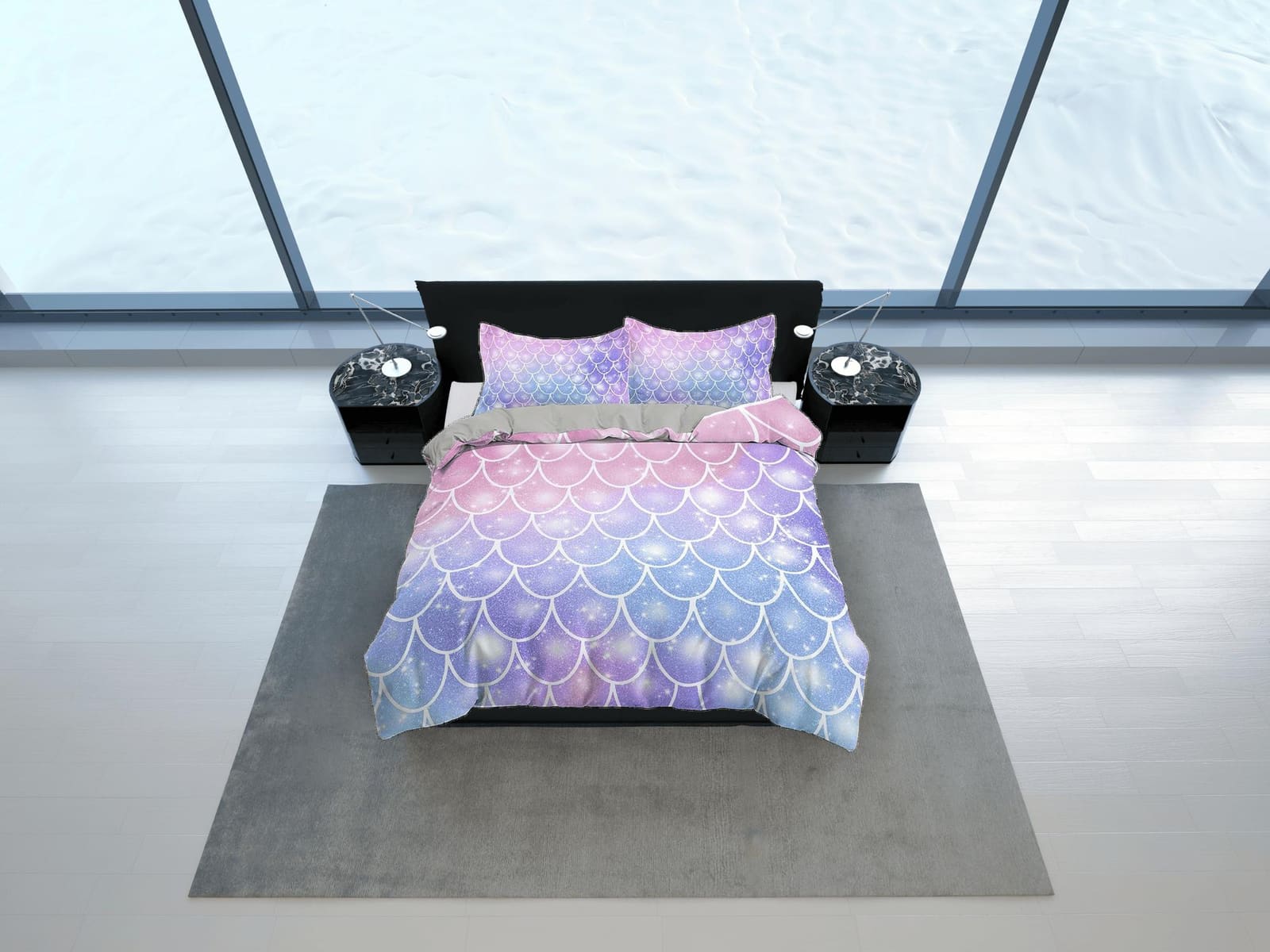 Fish Scales Mermaid Kids Purple Pink Duvet Cover Set, Toddler Bedding, Kids Bedroom, Cute Bedding, Duvet King Queen Full T…