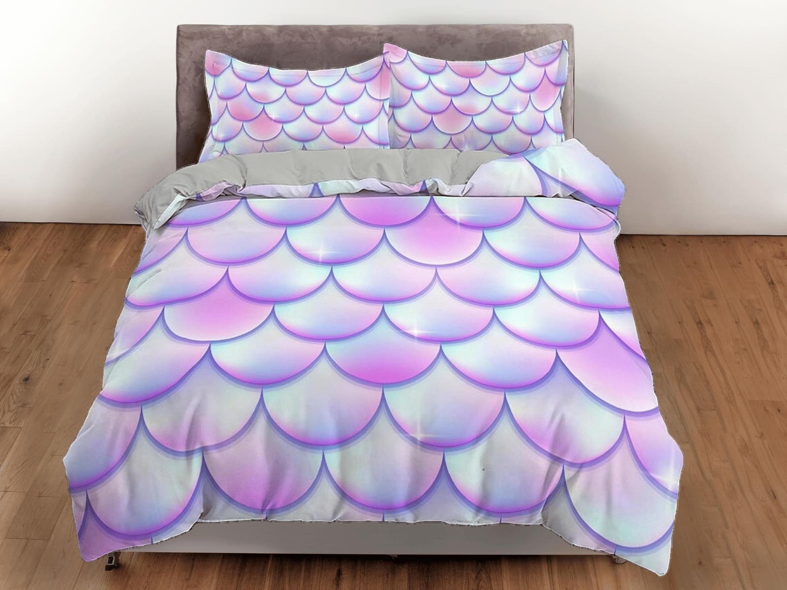 Fish scales unicorn pastel toddler bedding, duvet cover for nursery kids, crib bedding, baby zipper bedding, king queen fu…