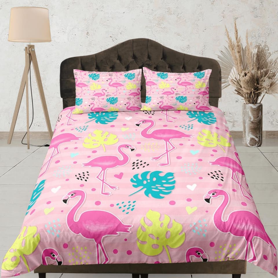 Flamingo Pink Duvet Cover Set Cute Bedspread, Dorm Bedding with Pillowcase