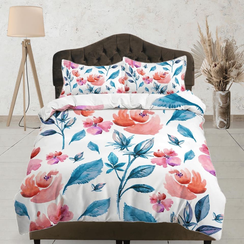 Floral painting style duvet cover colorful bedding, teen girl bedroom, baby girl crib bedding boho maximalist bedspread ae…