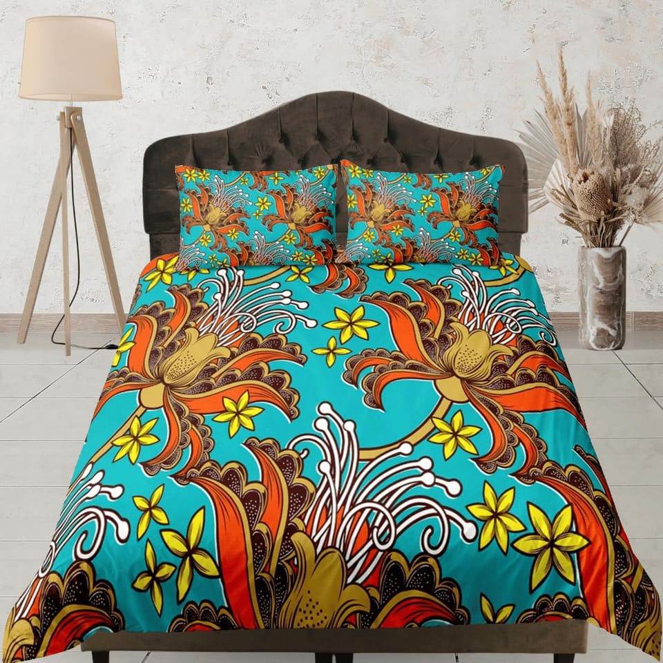 Floral printed african bedding set duvet cover, boho bedding african ethnic tribal designs, afrocentric designer bedding,…
