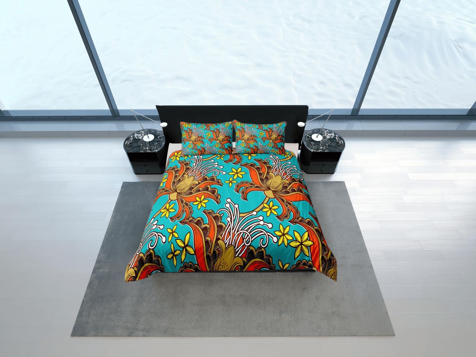 Floral printed african bedding set duvet cover, boho bedding african ethnic tribal designs, afrocentric designer bedding,…