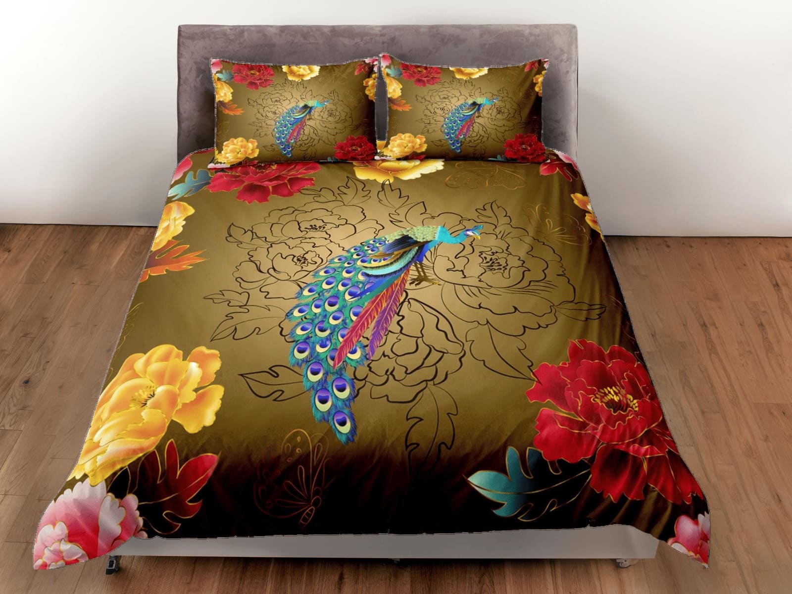 Floral prints and peacock decor aesthetic bedding set full, luxury duvet cover queen, king, boho duvet, designer bedding,…