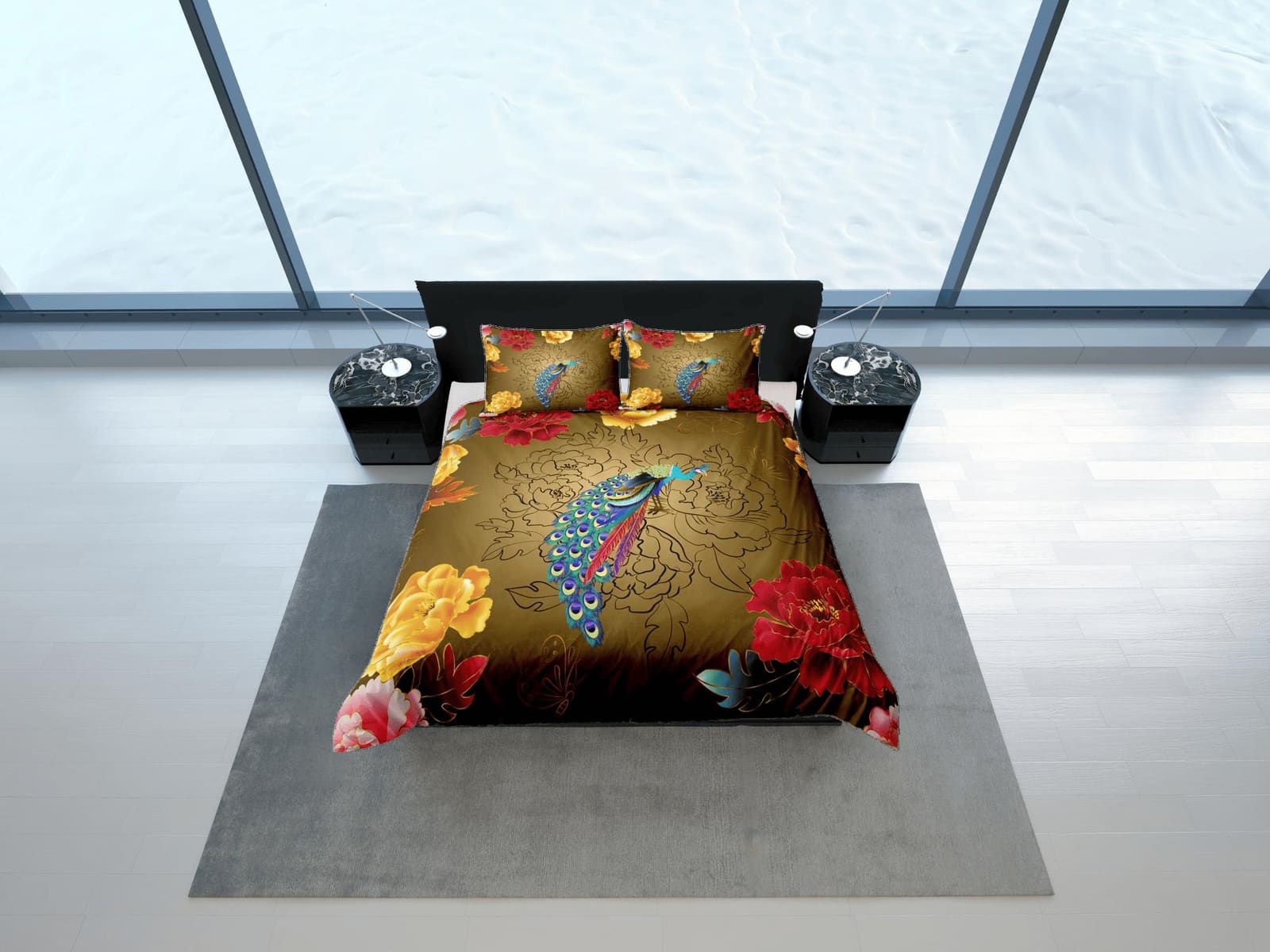 Floral prints and peacock decor aesthetic bedding set full, luxury duvet cover queen, king, boho duvet, designer bedding,…