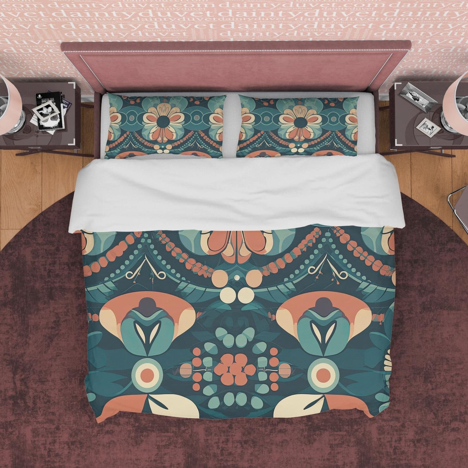 Floral Retro Bedding Set, Geometric Duvet Cover, Matte Color Quilt Cover, Bohemian Bedspread, Unique Abstract Bed Cover, Z…