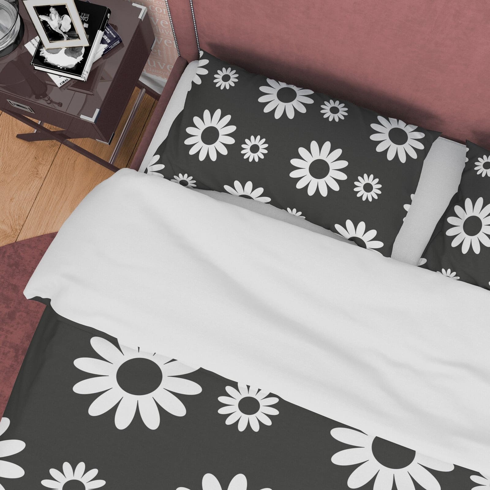 Flower Black and White Duvet Cover Set, Simple Floral Blanket Cover Retro Printed Bedding Set, 90s Nostalgia Quilt Cover,…