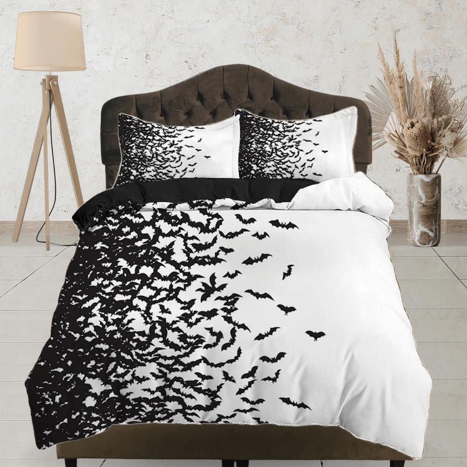 Flying bats halloween full size bedding & pillowcase, duvet cover set dorm bedding, halloween decor, nursery toddler beddi…
