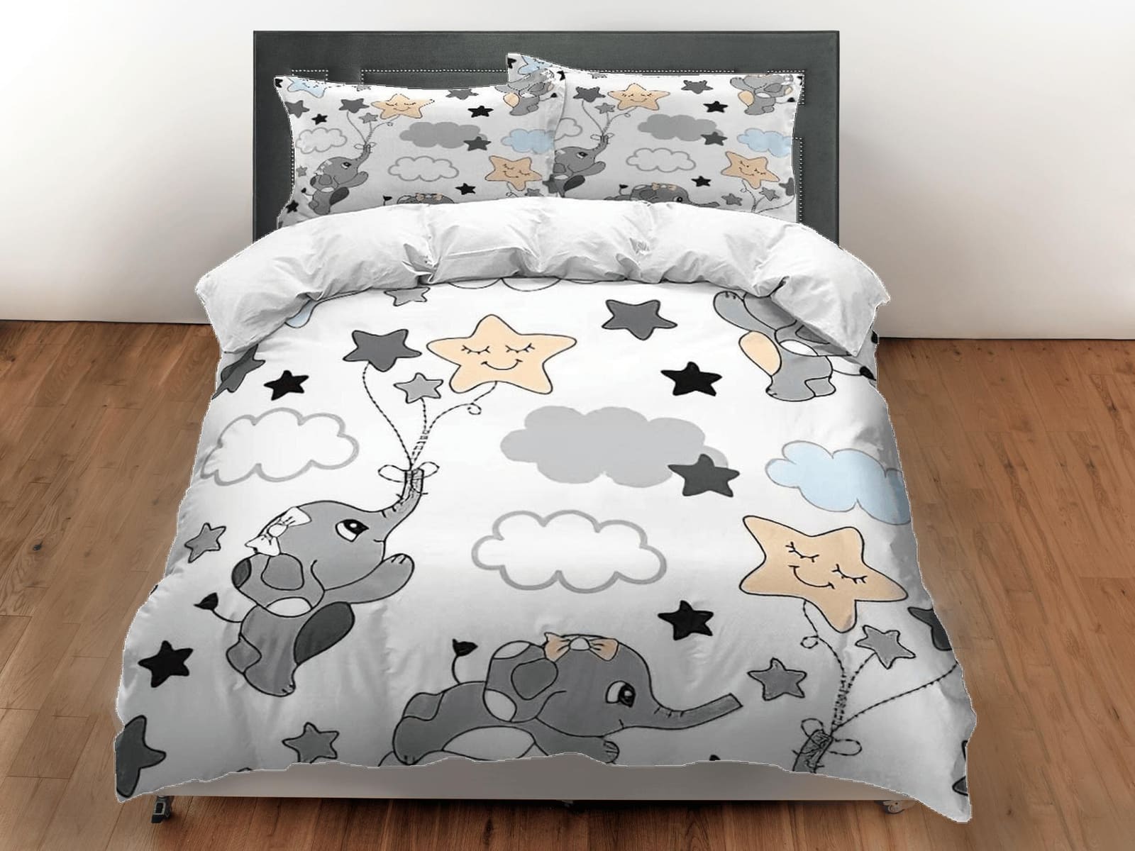 Flying elephant reaching the stars bedding cute duvet cover set, kids bedding full, nursery bed decor, elephant baby showe…