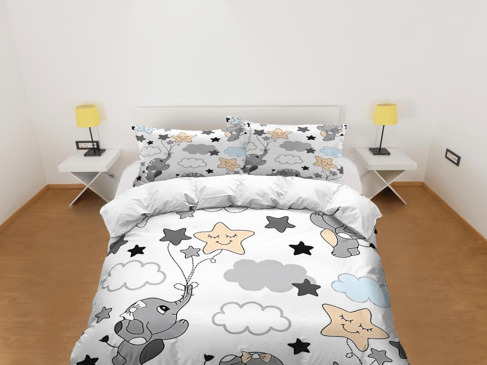 Flying elephant reaching the stars bedding cute duvet cover set, kids bedding full, nursery bed decor, elephant baby showe…