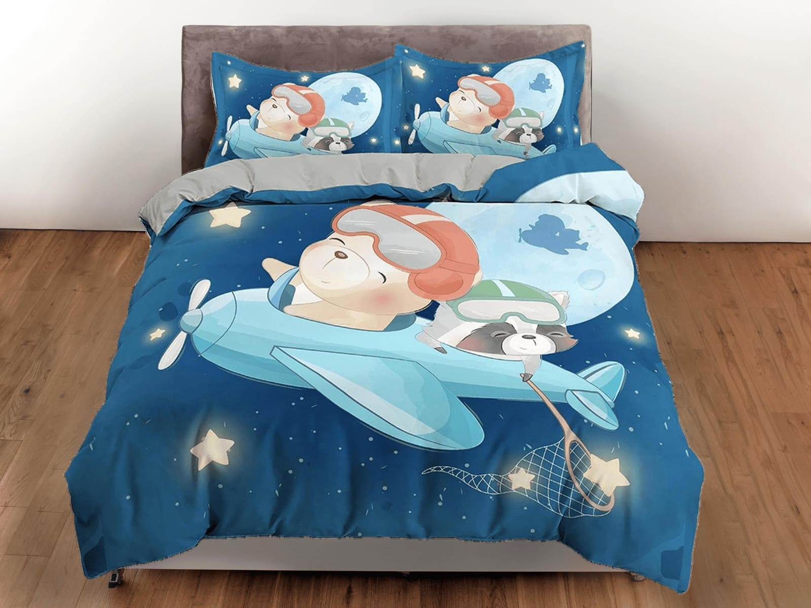 Flying Teddy Bear and Dog in Airplane Bedding, Duvet Cover Set, Zipper Bedding, Dorm Bedding, Teens Adult Duvet King Queen…
