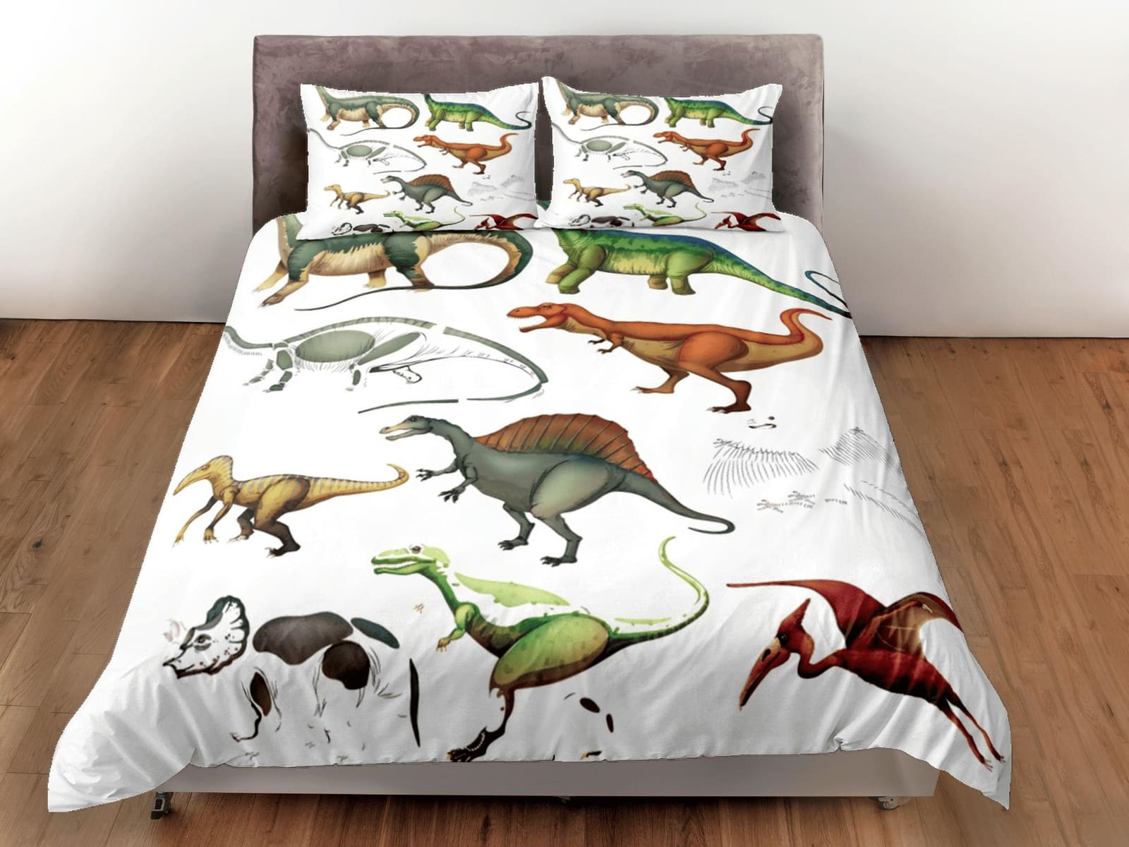 Fossil dinosaur bedding, kids bedding full, cute duvet cover set, dinosaur nursery bed decor, colorful bedding, baby dinos…