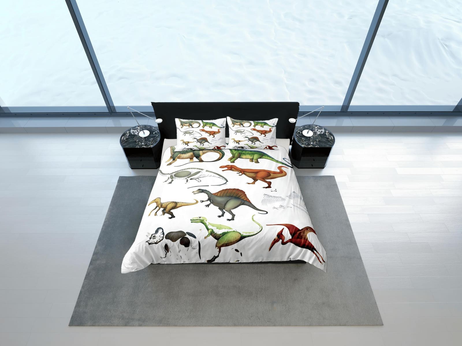 Fossil dinosaur bedding, kids bedding full, cute duvet cover set, dinosaur nursery bed decor, colorful bedding, baby dinos…