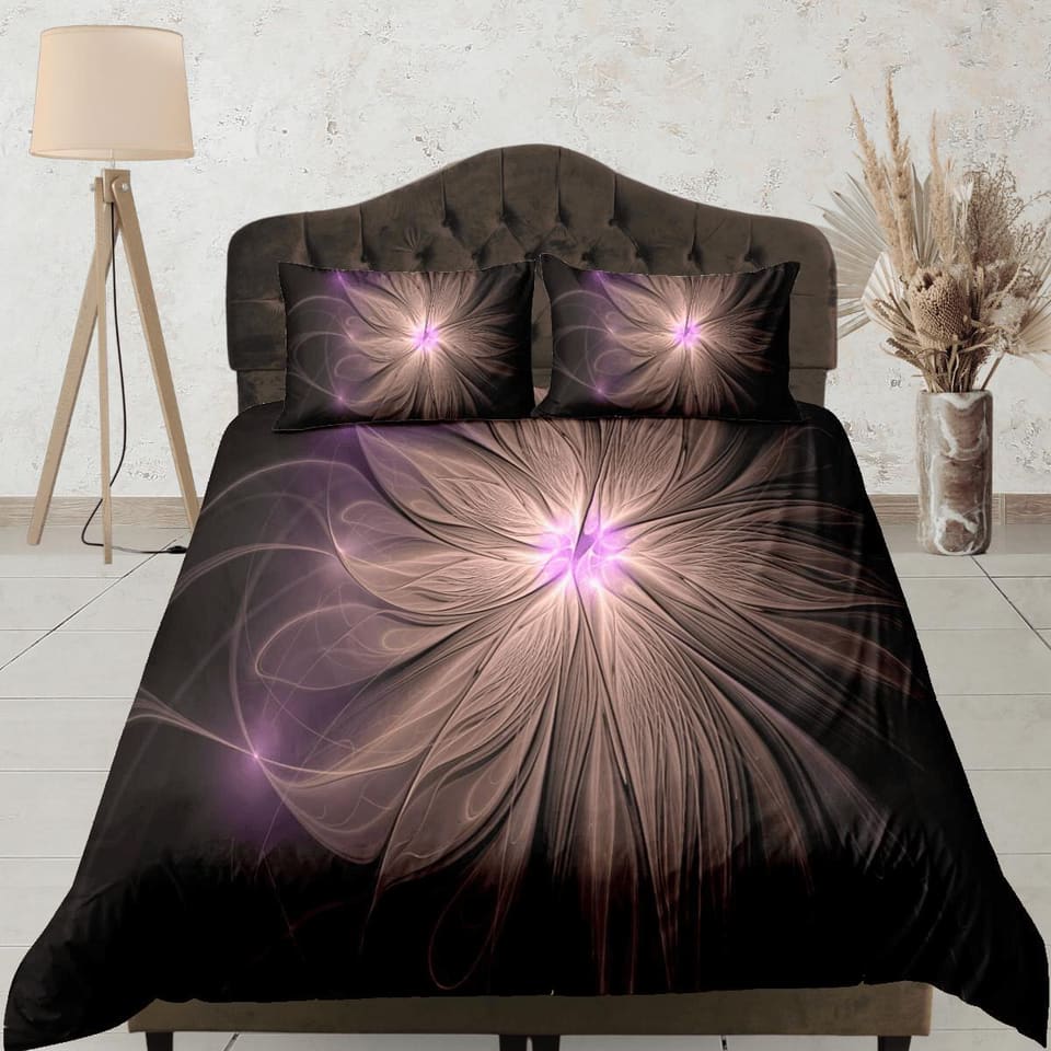 Fractal flower abstract ray of light duvet cover boho bedding set full, queen, king, dorm bedding, aesthetic room decor ma…