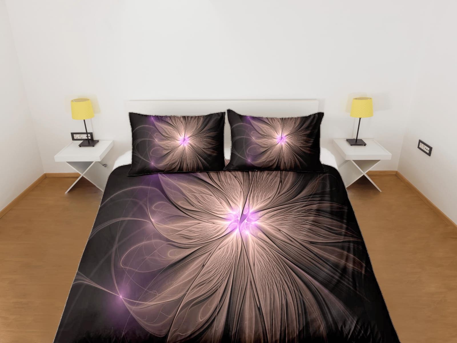 Fractal flower abstract ray of light duvet cover boho bedding set full, queen, king, dorm bedding, aesthetic room decor ma…