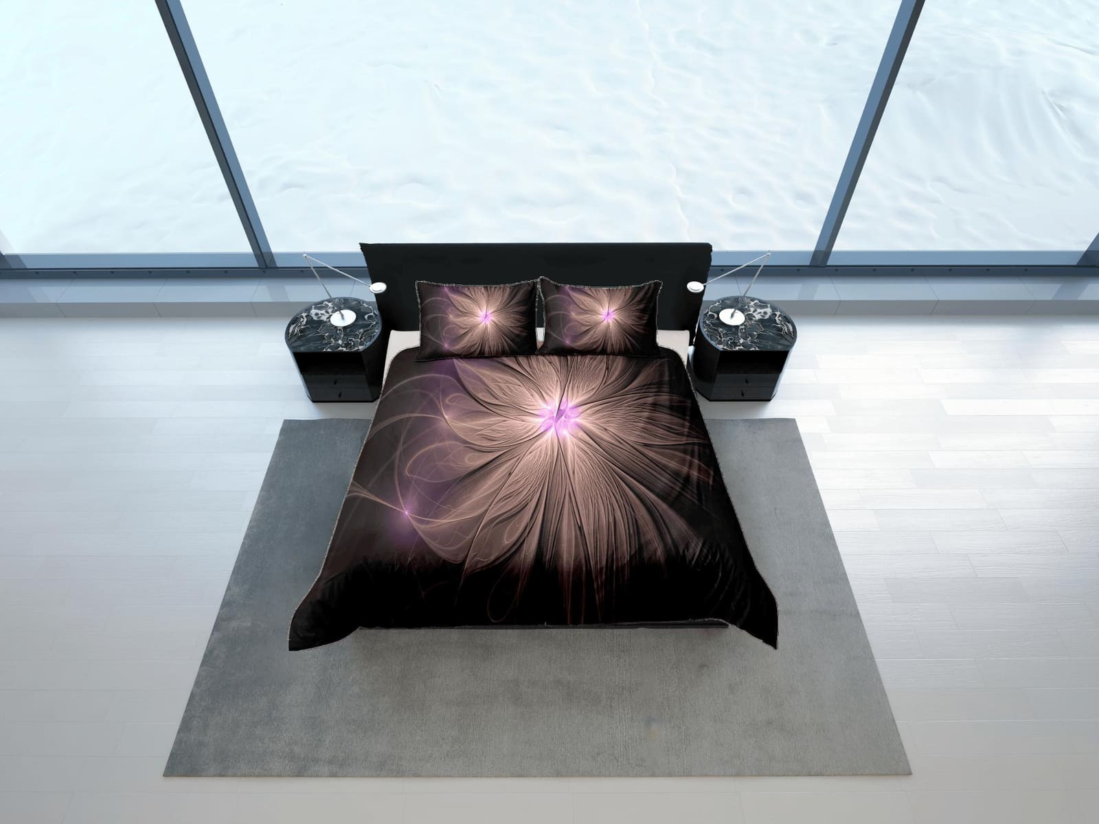 Fractal flower abstract ray of light duvet cover boho bedding set full, queen, king, dorm bedding, aesthetic room decor ma…