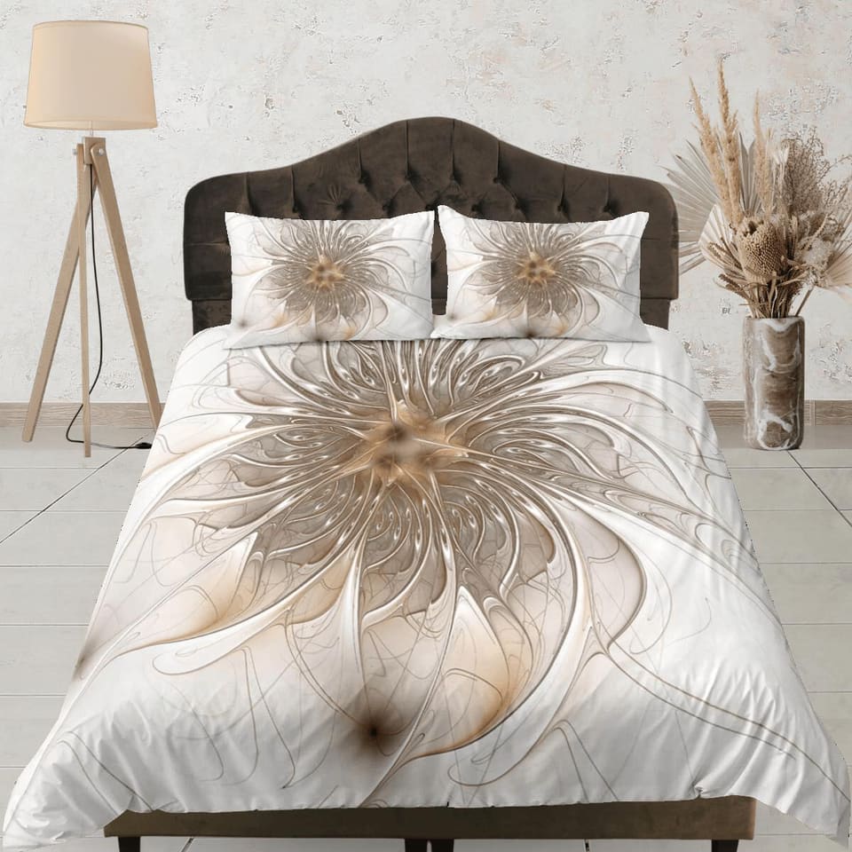 Fractal flower mandala duvet cover boho bedding set full, queen, king, dorm bedding, aesthetic room decor indian bedspread…