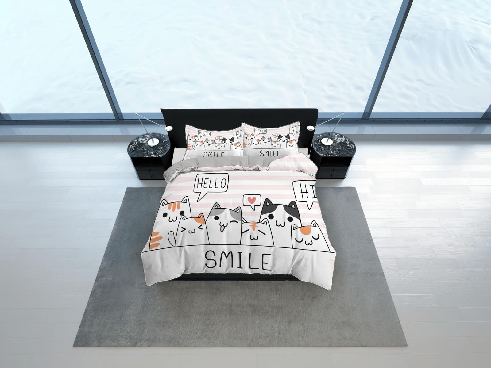 Friendly cats bedding, toddler bedding, kids duvet cover set, gift for cat lovers, baby bedding, baby shower gift