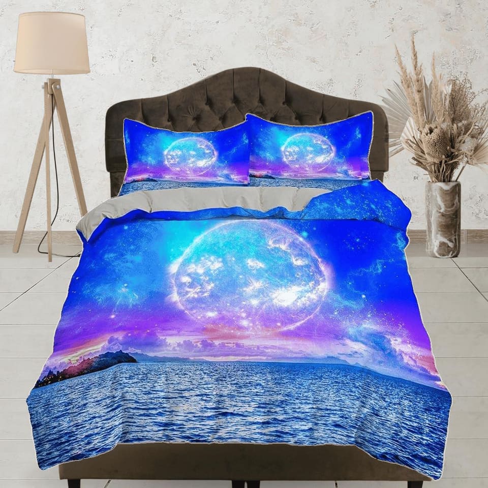 Full moon duvet cover set galaxy bedding, space bedding set full, duvet cover king, queen, dorm bedding, toddler bedding