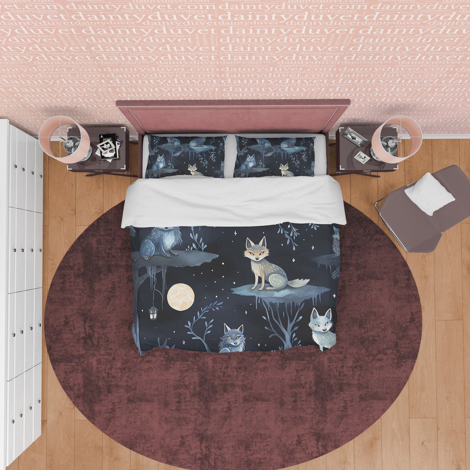 Full Moon Duvet Cover Set, Haunted Forest Aesthetic Zipper Bedding, Halloween Room Decor, Scary Wolf Blanket Cover, Dark Q…
