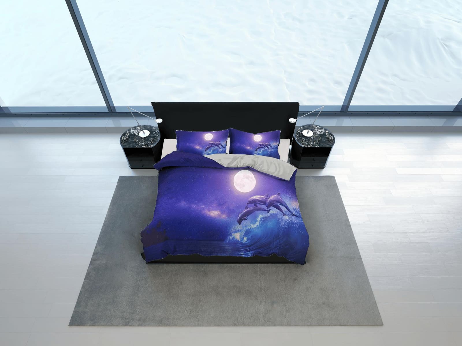 Full moon jumping dolphin bedding purple duvet cover, ocean blush decor bottle nose dolphin bedding set full king queen tw…