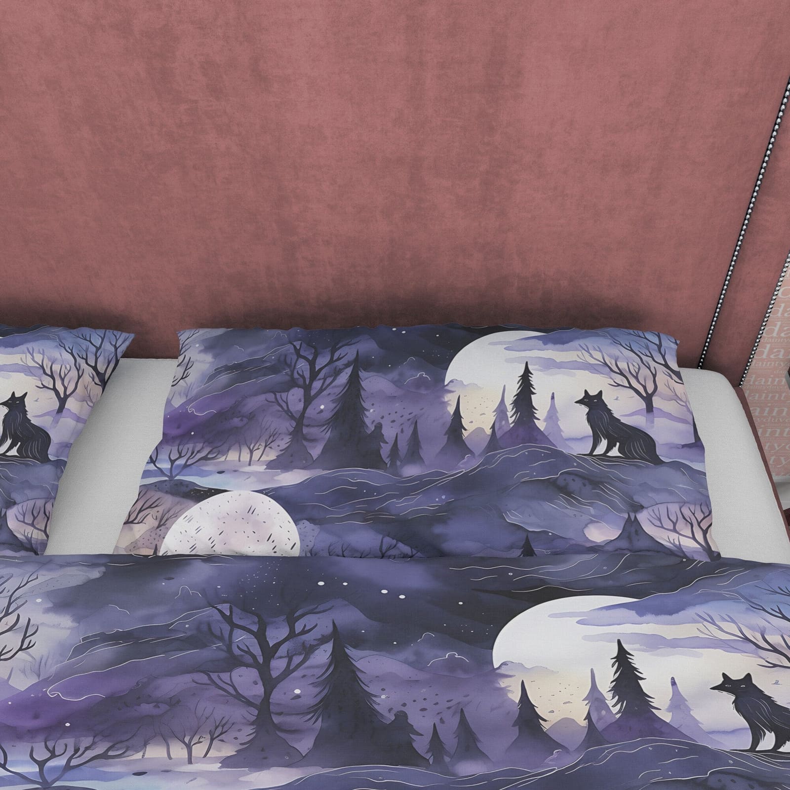 Full Moon Scary Midnight Duvet Cover Set, Haunted Forest Quilt Cover Aesthetic Zipper Bedding, Halloween Room Decor, Purpl…