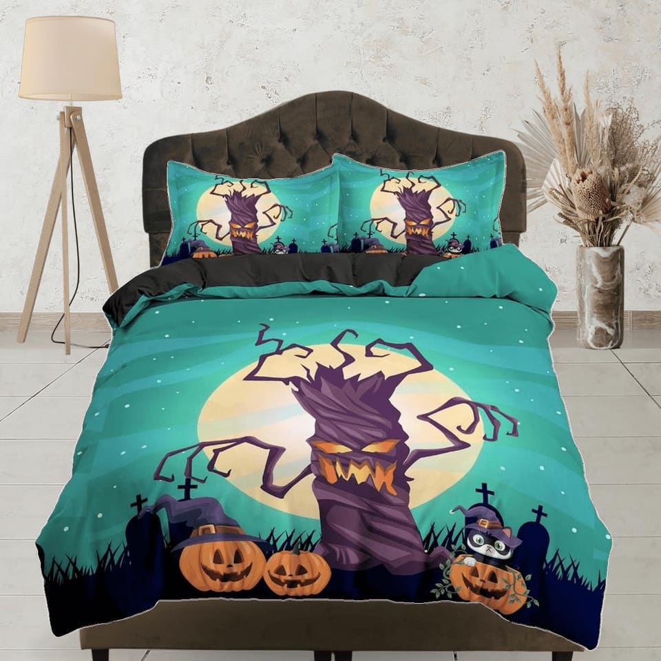 Full moon spooky tree and pumpkin halloween full bedding & pillowcase, duvet cover set dorm bedding, nursery toddler beddi…