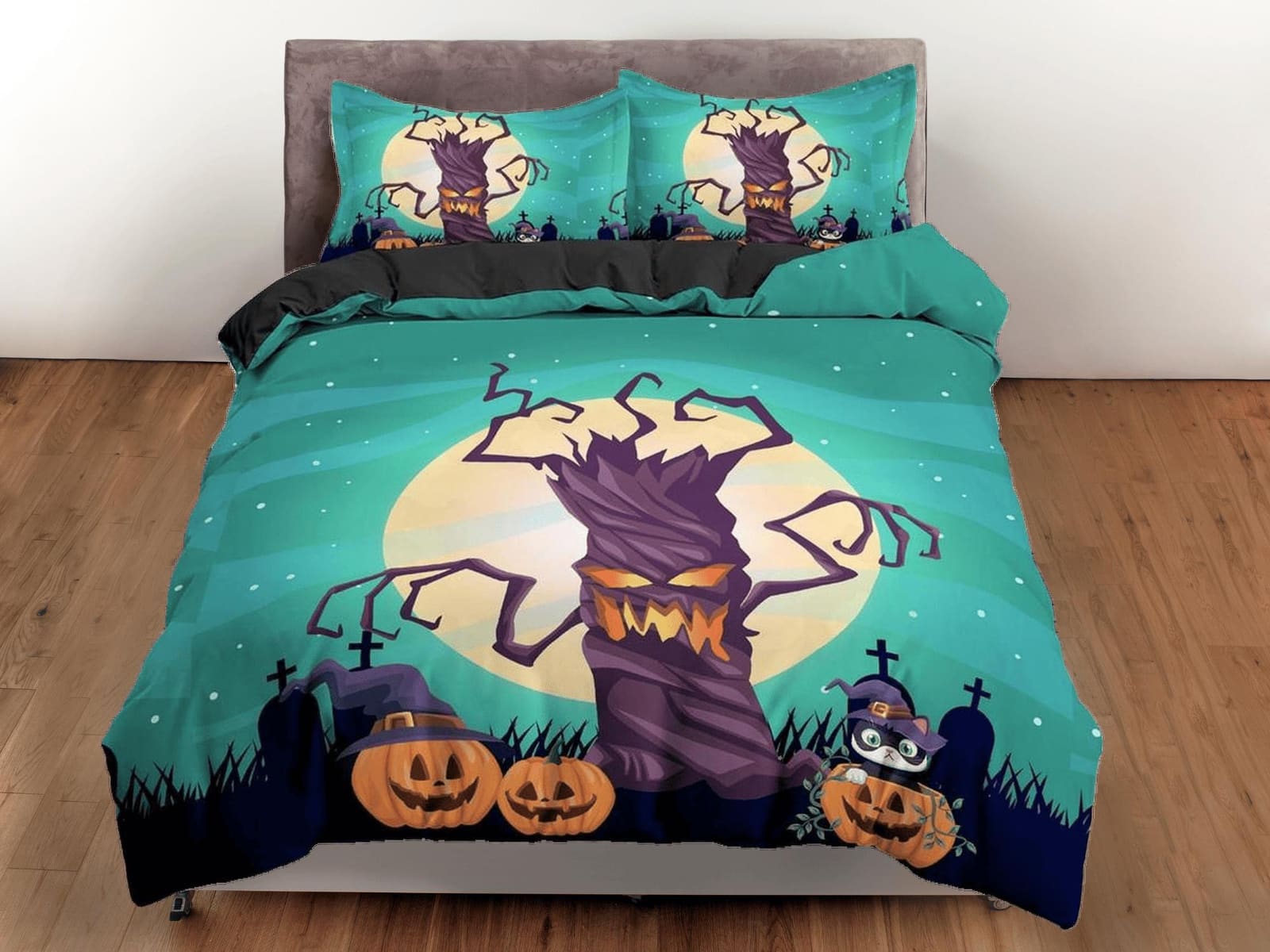 Full moon spooky tree and pumpkin halloween full bedding & pillowcase, duvet cover set dorm bedding, nursery toddler beddi…