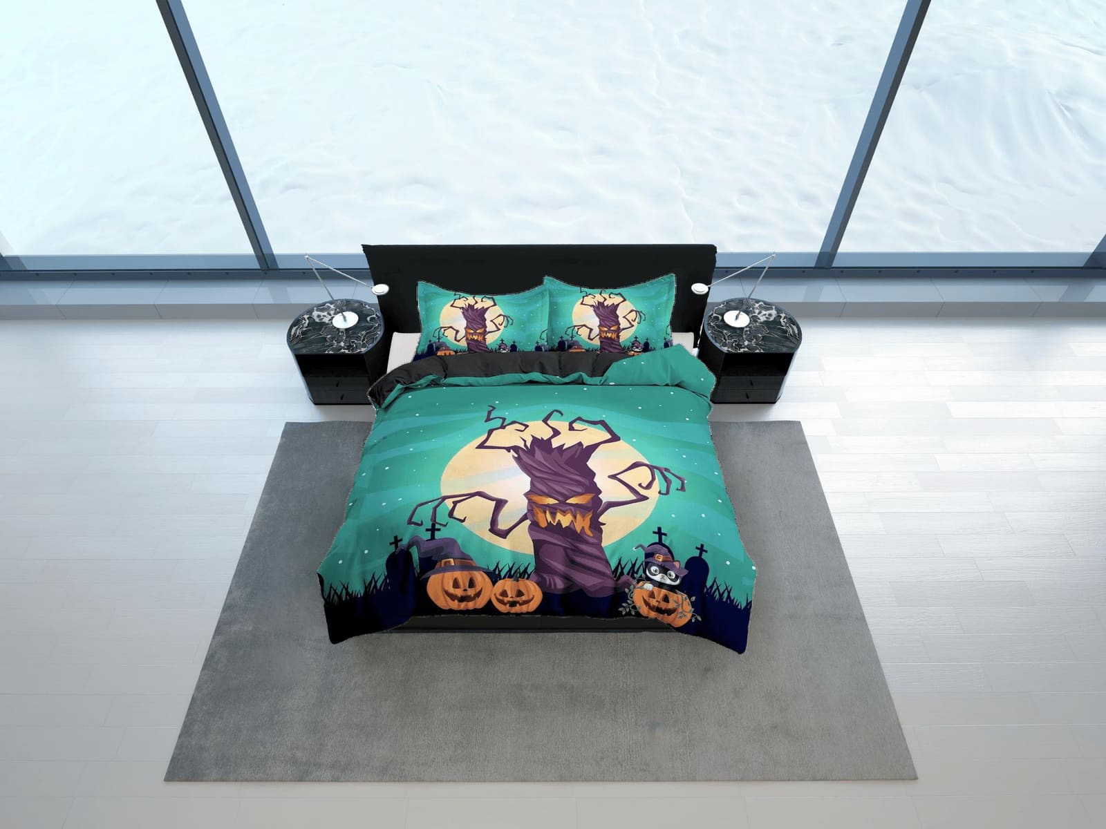 Full moon spooky tree and pumpkin halloween full bedding & pillowcase, duvet cover set dorm bedding, nursery toddler beddi…