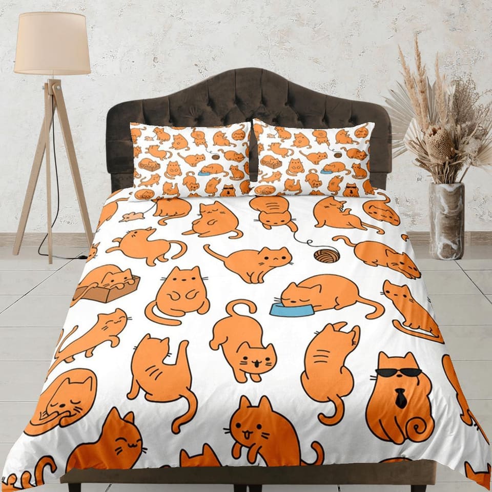Funny Cats Duvet Cover Set Cute Bedspread Cat Dorm Bedding with Pillowcase, King Duvet Cover Full, Queen Comforter Set Bed…