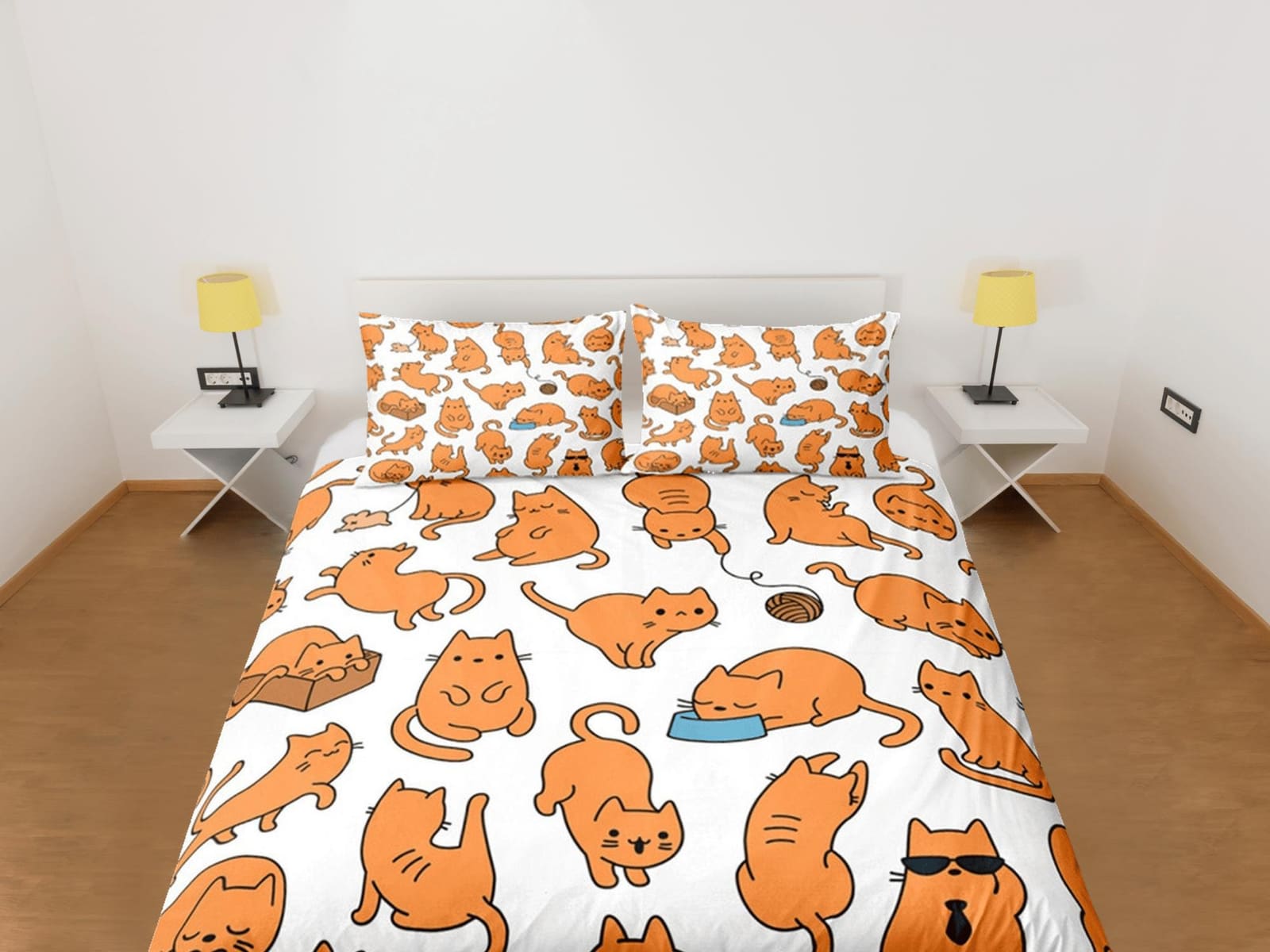 Funny Cats Duvet Cover Set Cute Bedspread Cat Dorm Bedding with Pillowcase, King Duvet Cover Full, Queen Comforter Set Bed…