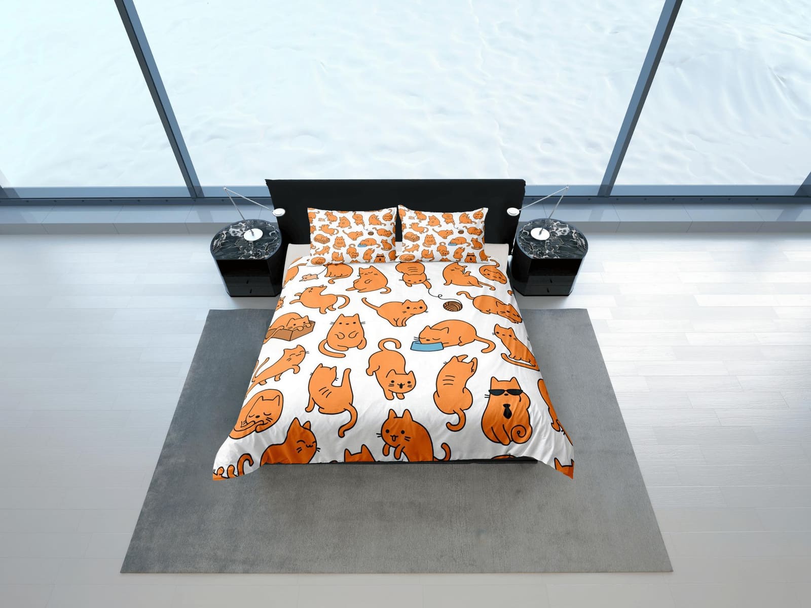 Funny Cats Duvet Cover Set Cute Bedspread Cat Dorm Bedding with Pillowcase, King Duvet Cover Full, Queen Comforter Set Bed…