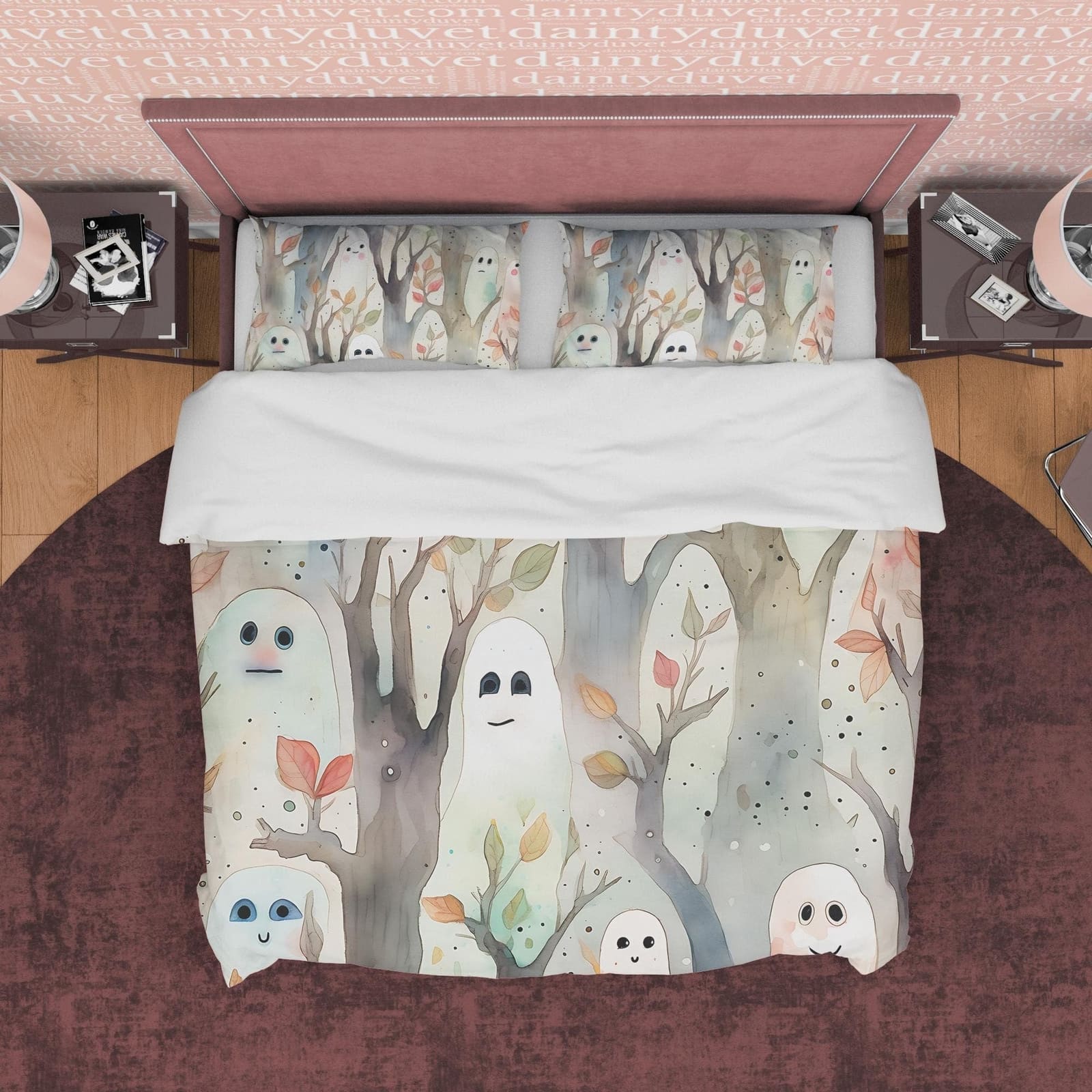 Funny Ghost Duvet Cover Set, Enchanted Forest Aesthetic Zipper Bedding, Halloween Room Decor, White Blanket Cover, Child B…