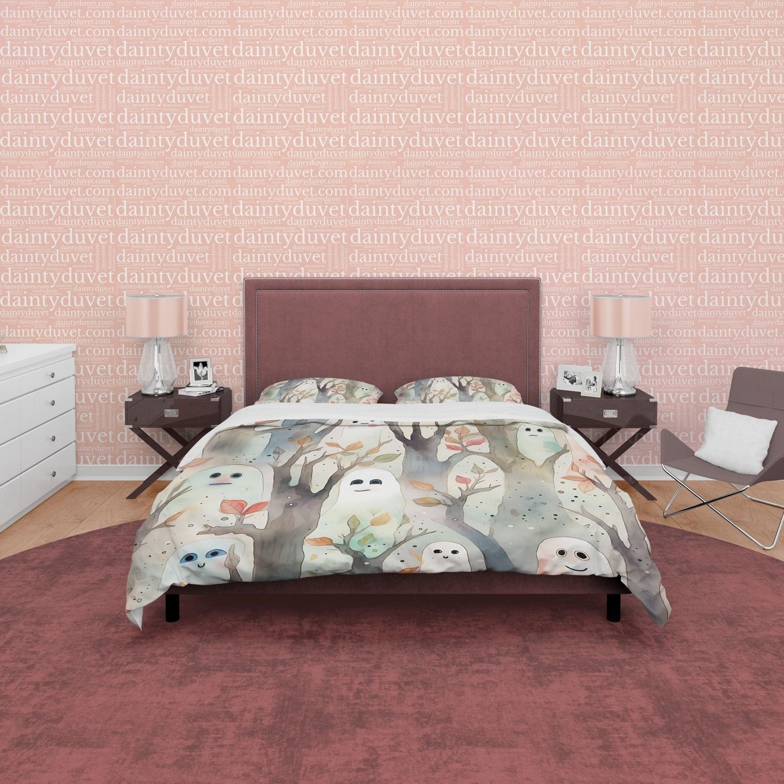 Funny Ghost Duvet Cover Set, Enchanted Forest Aesthetic Zipper Bedding, Halloween Room Decor, White Blanket Cover, Child B…