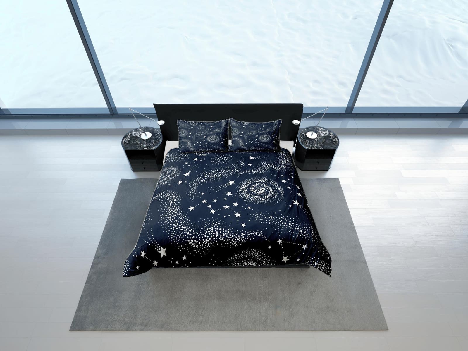 Galaxy Black Duvet Cover Set Starry Night Bedspread, Dorm Bedding with Pillowcase