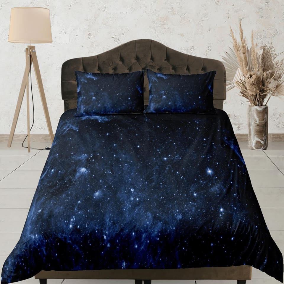 Galaxy dark blue bedding, 3D outer space bedding set full, cosmic duvet cover king, queen, dorm bedding, toddler bedding a…