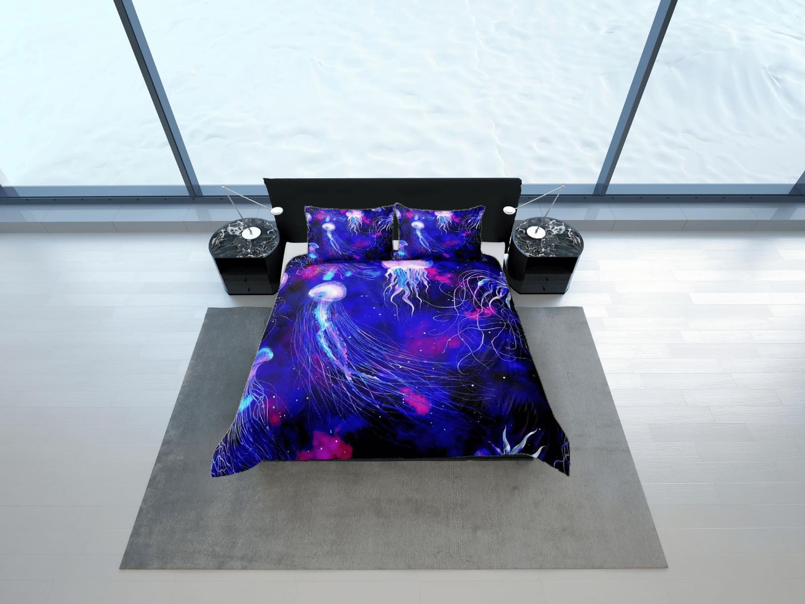 Galaxy jellyfish bedding purple duvet cover, ocean blush sea animal bedding set full king queen twin crib toddler, college…