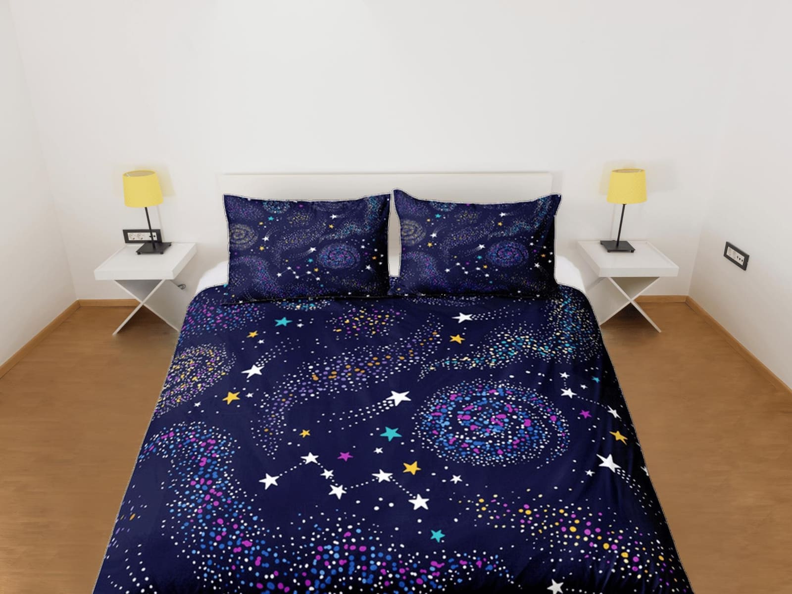 Galaxy Purple Duvet Cover Set Starry Night Bedspread, Dorm Bedding with Pillowcase