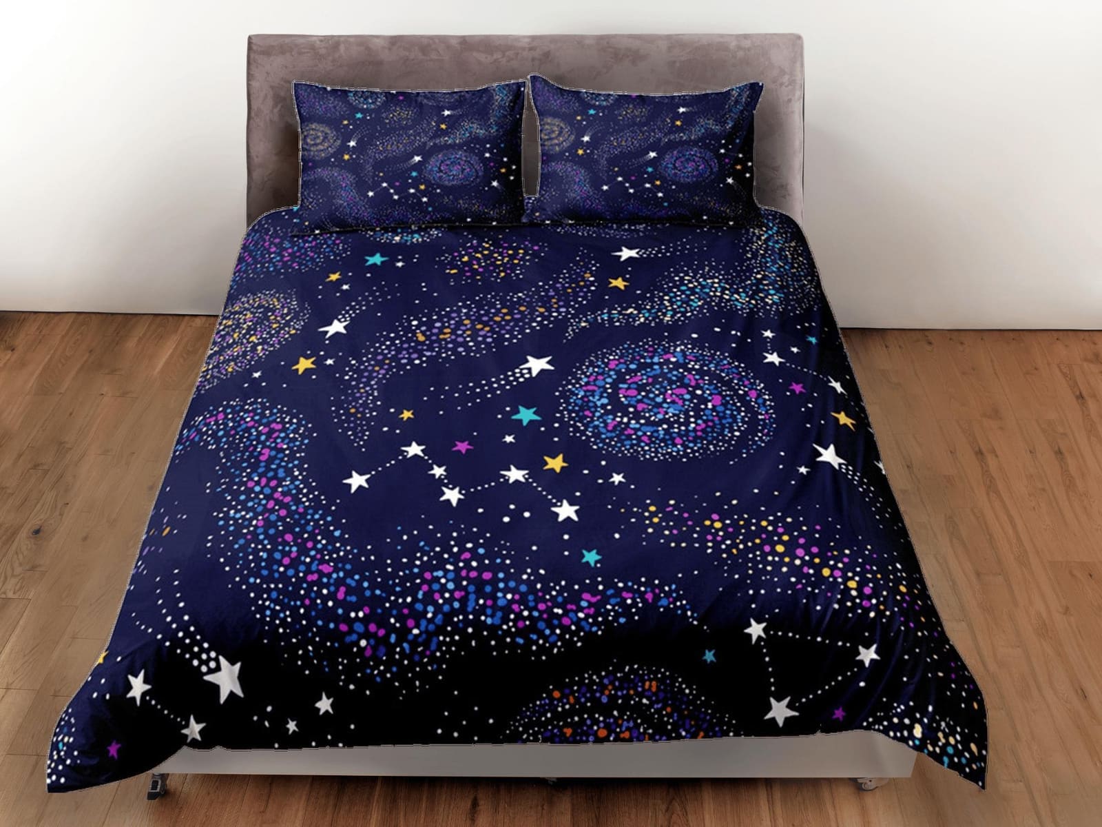 Galaxy Purple Duvet Cover Set Starry Night Bedspread, Dorm Bedding with Pillowcase