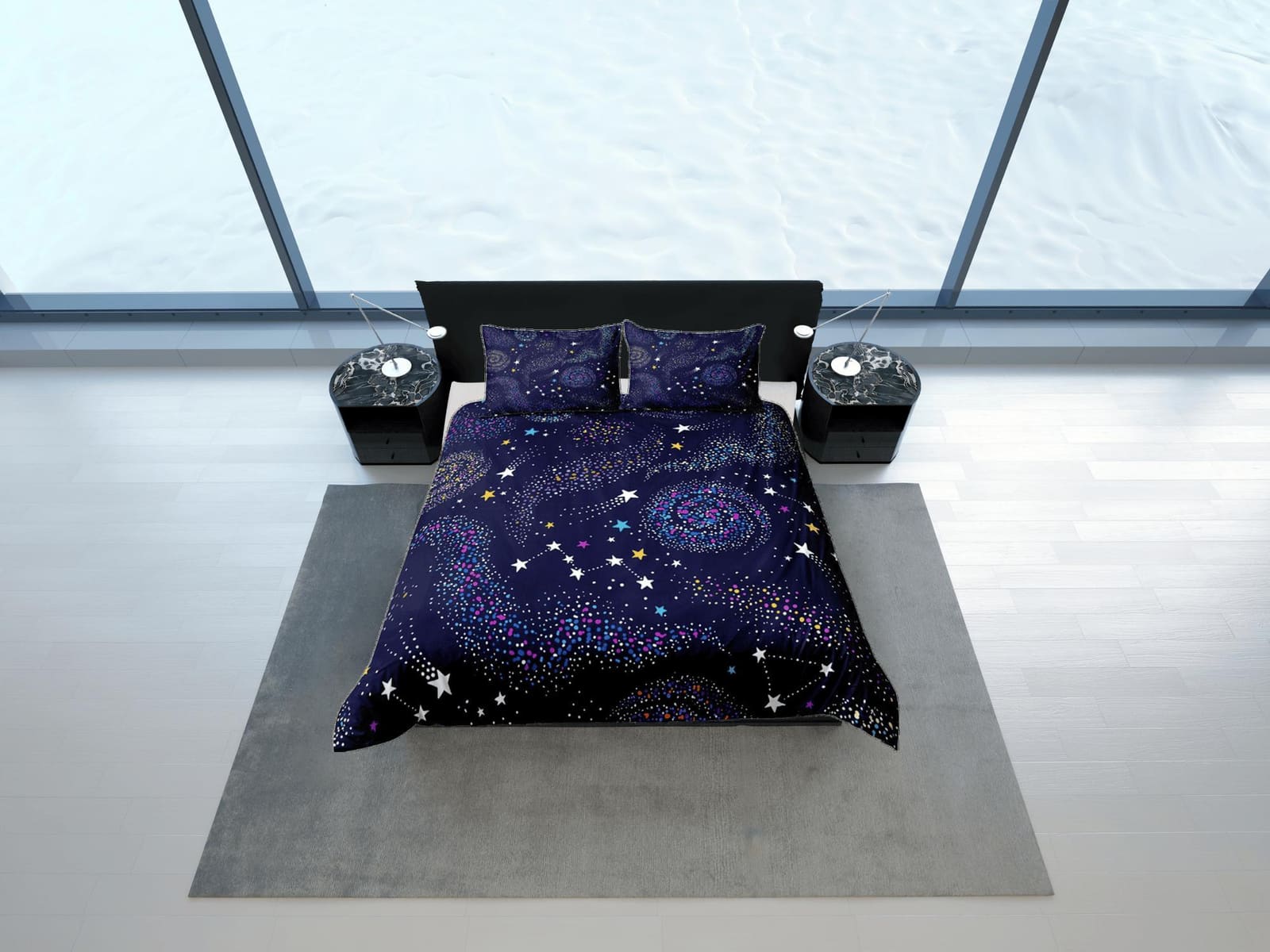 Galaxy Purple Duvet Cover Set Starry Night Bedspread, Dorm Bedding with Pillowcase