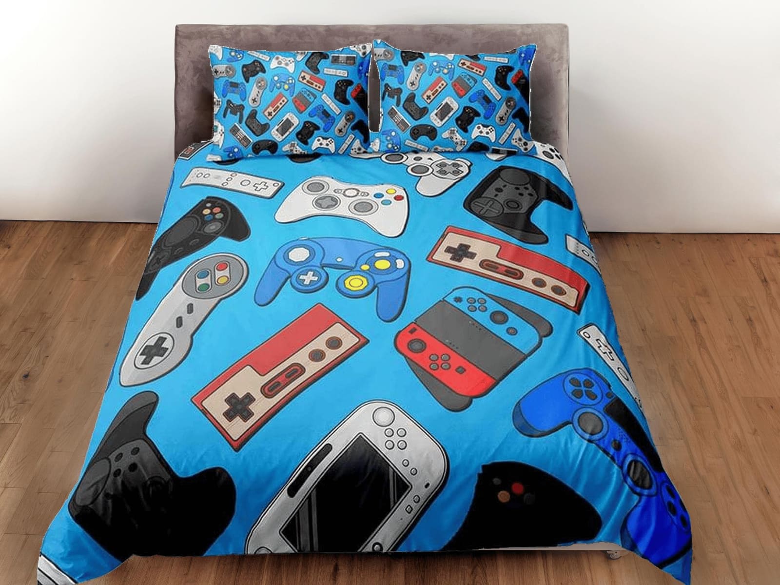 Gamer bedding blue duvet cover, video gamer boyfriend gift bedding set full king queen twin, boys bedroom, college dorm be…
