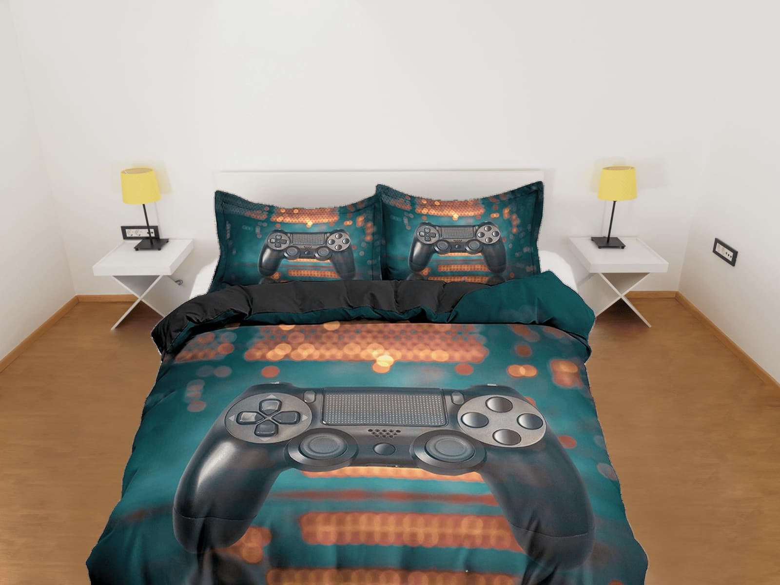 Gamer bedding bokeh effect unique duvet cover, video gamer boyfriend gift bedding set full king queen twin, boys bedroom d…