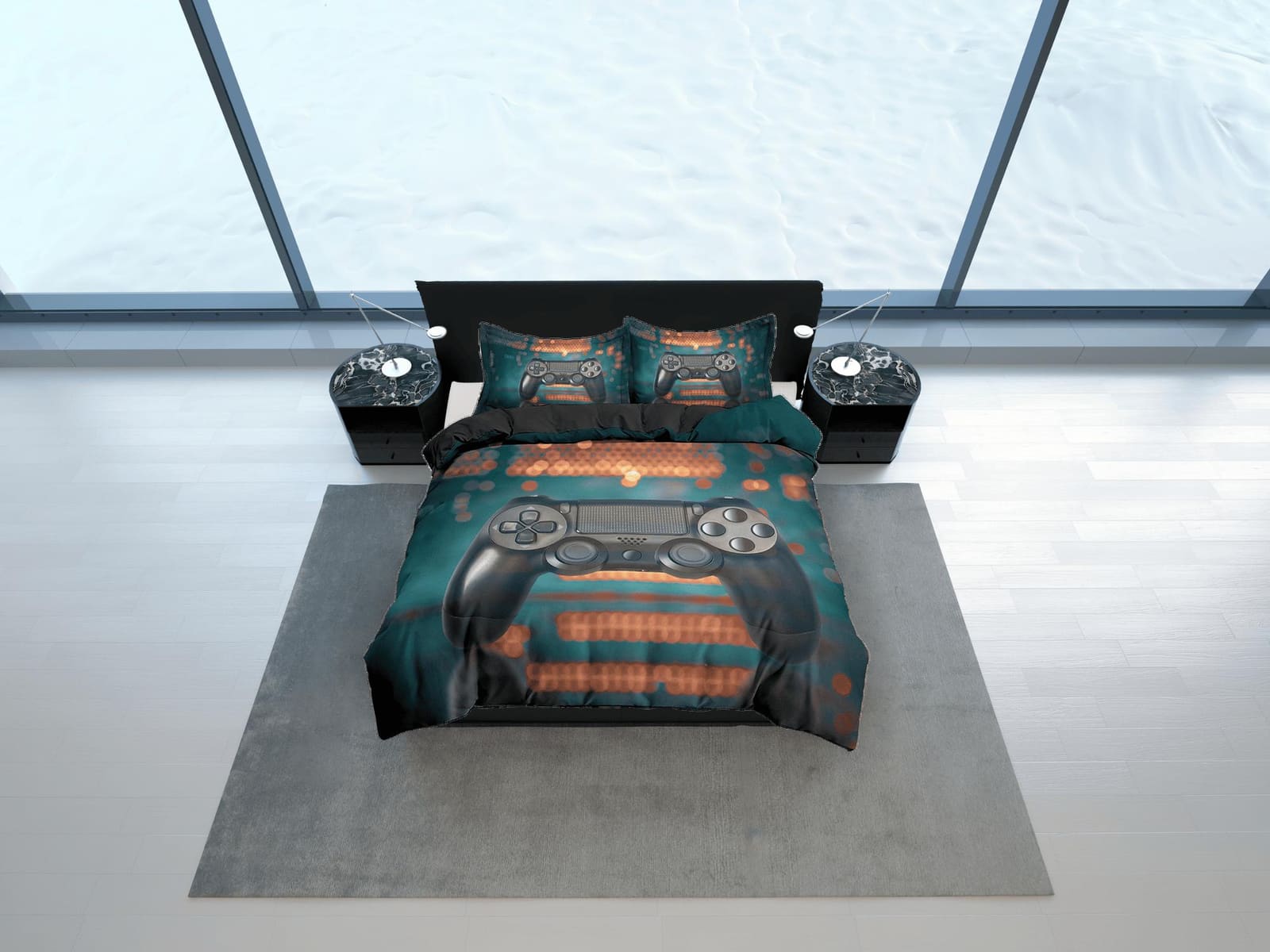 Gamer bedding bokeh effect unique duvet cover, video gamer boyfriend gift bedding set full king queen twin, boys bedroom d…