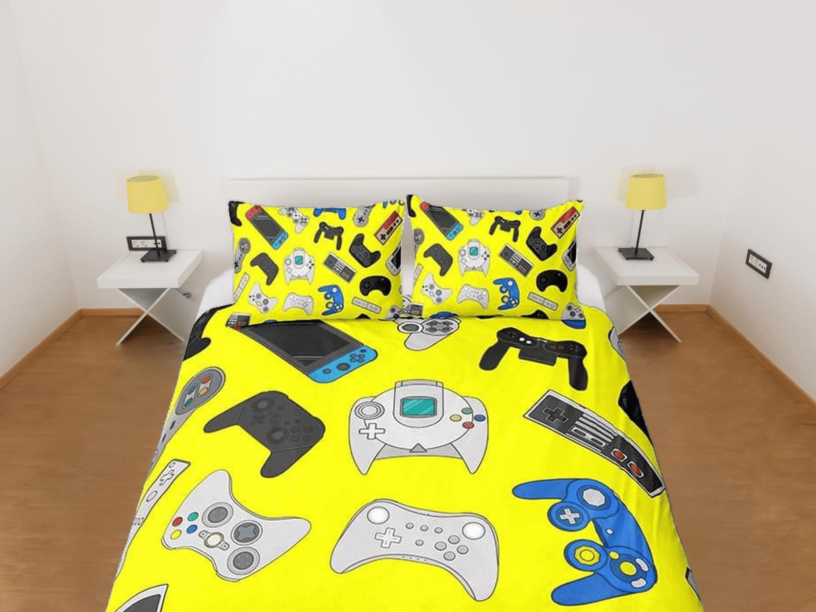 Gamer bedding yellow duvet cover, video gamer boyfriend gift bedding set full king queen twin, boys bedroom, college dorm…