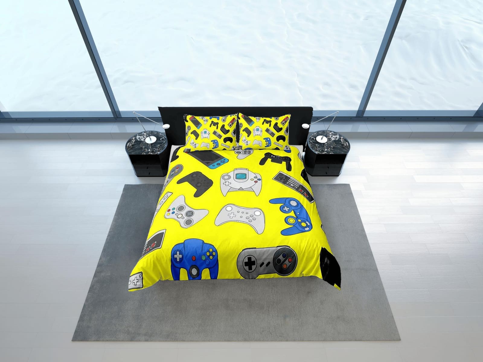 Gamer bedding yellow duvet cover, video gamer boyfriend gift bedding set full king queen twin, boys bedroom, college dorm…