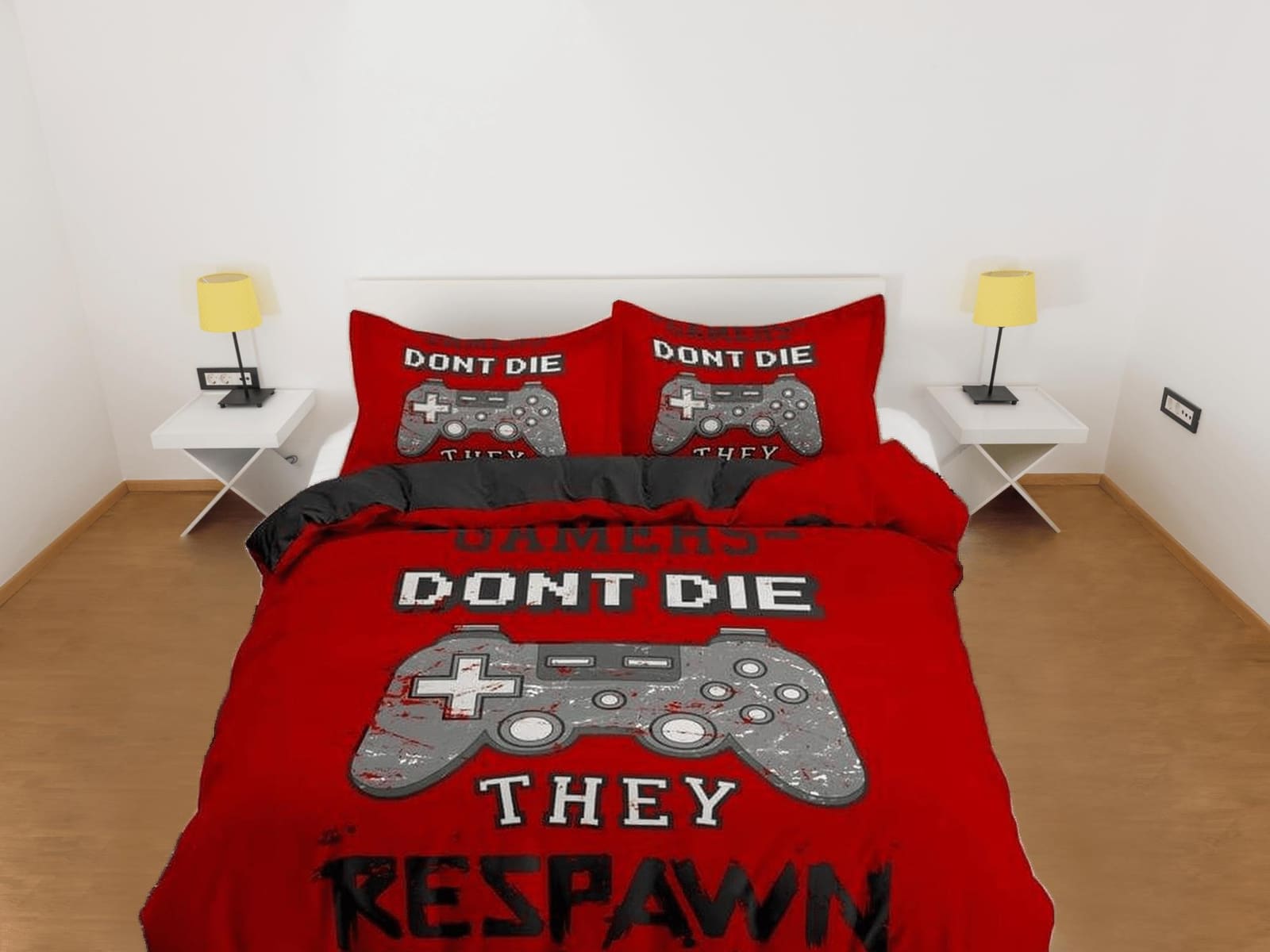 Gamers dont die bedding red duvet cover, video gamer boyfriend gift bedding set full king queen twin, boys bedroom, colleg…