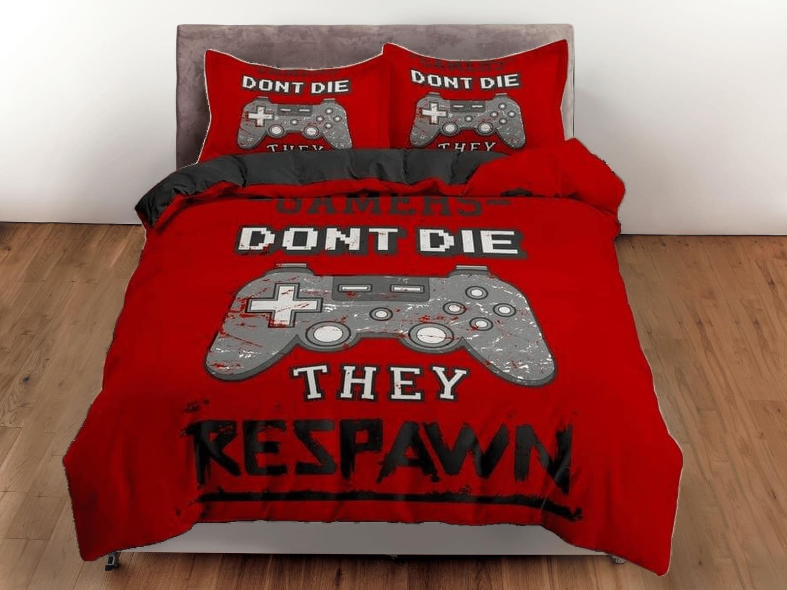 Gamers dont die bedding red duvet cover, video gamer boyfriend gift bedding set full king queen twin, boys bedroom, colleg…