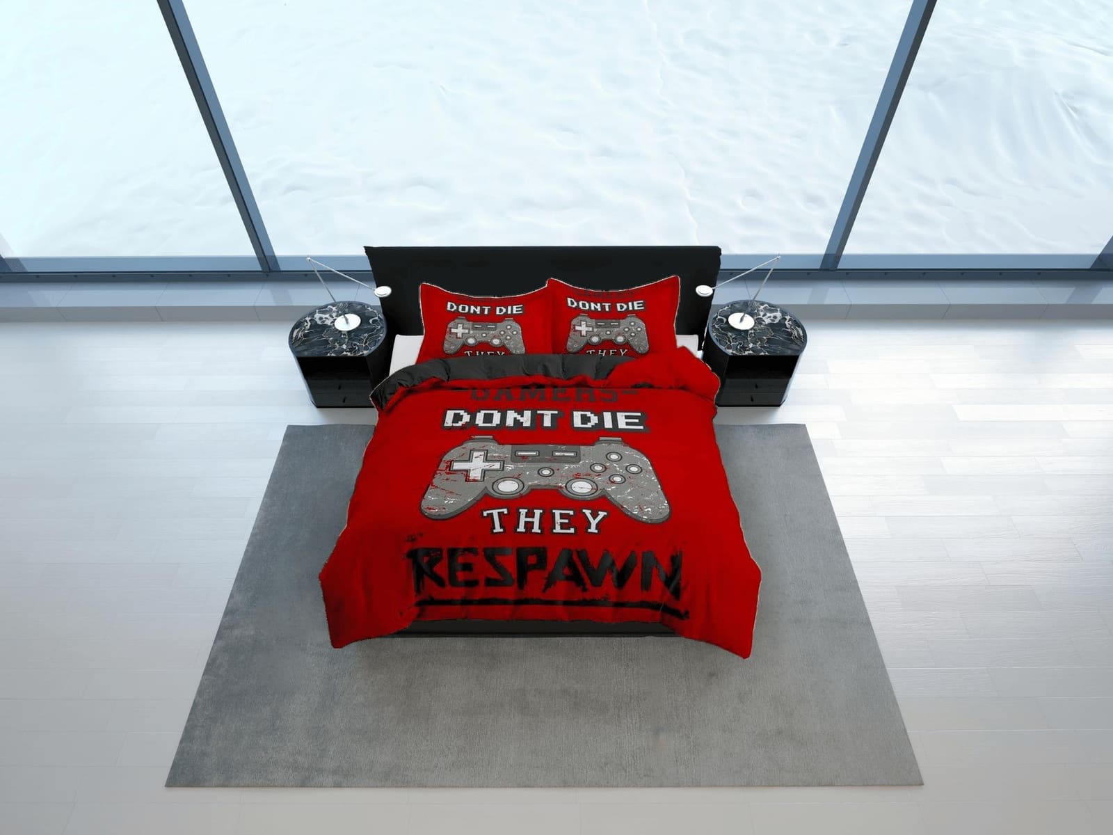Gamers dont die bedding red duvet cover, video gamer boyfriend gift bedding set full king queen twin, boys bedroom, colleg…