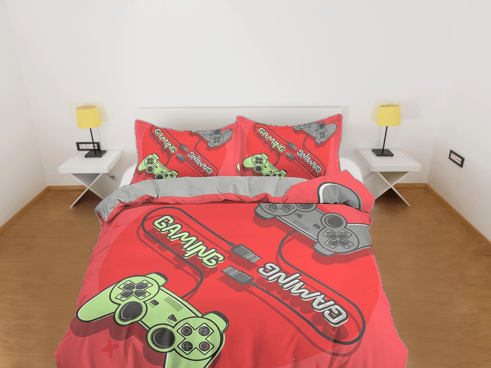 Gaming connection gamers bedding red duvet cover, video gamer boyfriend gift bedding set full king queen twin, boys bedroo…